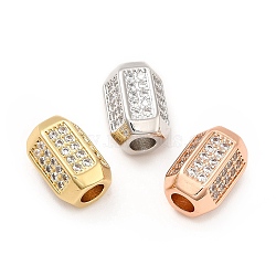 Rack Plating Brass Micro Pave Cubic Zirconia European Beads, Large Hole Beads, Long-Lasting Plated, Cadmium Free & Lead Free, Hexagon, Mixed Color, 13.5x10x8.5mm, Hole: 4mm(KK-C010-37)