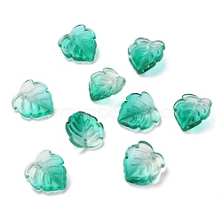 Transparent Glass Pendants, Strawberry Leaf, Light Sea Green, 15x14x4mm, Hole: 1mm(GLAA-B004-02B)