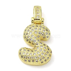 Brass Micro Pave Clear Cubic Zirconia Pendants, Real 18K Gold Plated, Letter S, 29.5mm, Hole: 4.8x3.5mm, Pendant: 23.5x15.5x5mm(KK-M279-01G-S)