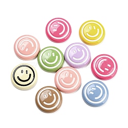 Opaque Resin Cabochons, Flat Round with Smiling Face, Mixed Color, 20x19.5x5mm(X-RESI-D003-08)