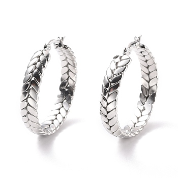 201 Stainless Steel Leaf Wrap Hoop Earrings with 304 Stainless Steel Pin for Women, Stainless Steel Color, 36x34.5x7mm, Pin: 0.7mm