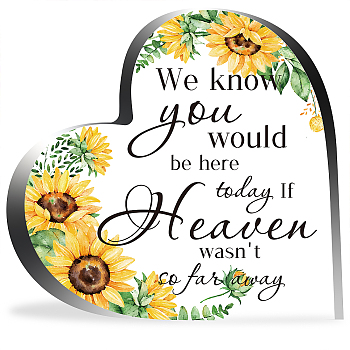 Heart-shaped with Word Acrylic Ornaments, Home Decorations, Sunflower Pattern, 99x10x99mm