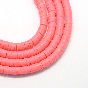 Eco-Friendly Handmade Polymer Clay Beads, Disc/Flat Round, Heishi Beads, Salmon, 6x1mm, Hole: 2mm, about 380~400pcs/strand, 17.7 inch