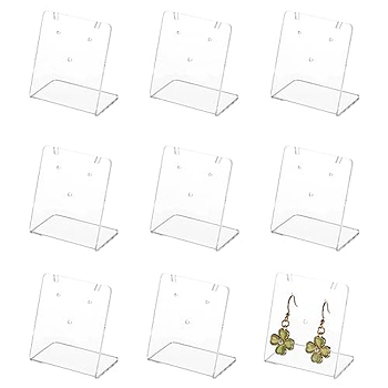 10Pcs Rectangle Acrylic Slant Back Earring Display Stands, Jewelry Organizer Holder for Earrings, Necklace Storage, Clear, 3x5x5.5cm, Hole: 1.4mm