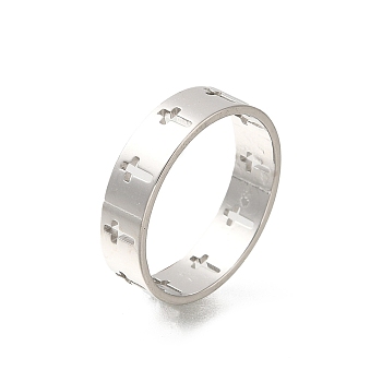 304 Stainless Steel Rings for Women, Hollowed-Out Crosses, Stainless Steel Color, 5mm, Inner Diameter: 18mm