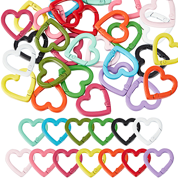 26Pcs 13 Colors Zinc Alloy Spring Gate Rings, Heart, Mixed Color, 25x26x3.5mm, 2pcs/color