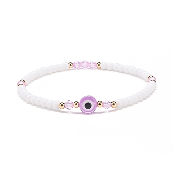 Resin Evil Eye & Acrylic Beaded Stretch Bracelet for Women, Lilac, Inner Diameter: 2-1/8 inch(5.5cm)