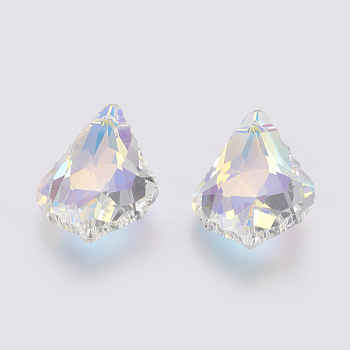 Faceted Glass Rhinestone Pendant, Imitation Austrian Crystal, Leaf, Crystal AB, 29.5~30x21x10mm, Hole: 1.6mm