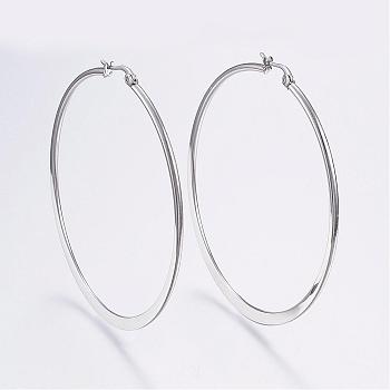 304 Stainless Steel Big Hoop Earrings, Hypoallergenic Earrings, Flat Ring Shape, Stainless Steel Color, 12 Gauge, 59~61x2mm, Pin: 0.7x1mm