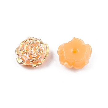 Opaque ABS Plastic Beads, Half Drilled, Flower, Orange, 15x16x6.5mm, Hole: 1.2mm