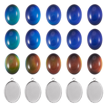 DIY Oval Pendant Making Kits, including 304 Stainless Steel Pendant Cabochon Settings and Glass Cabochons, Stainless Steel Color, 18.5x13x8.5mm