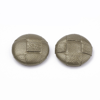Imitation Leather Covered Cabochons, with Aluminum Bottom, Half Round/Dome, Platinum, Dark Olive Green, 25x6~7mm