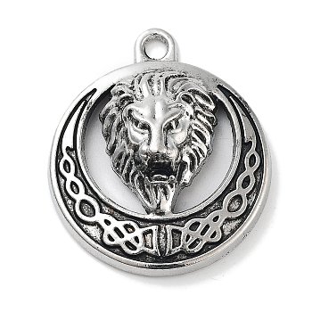 Tibetan Style Alloy Pendants, Lion, Antique Silver, 37.5x32x9.5mm, Hole: 3mm