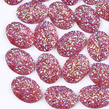 Electroplate Druzy Resin Cabochons, Oval, Cerise, 17.5x13x4.5mm