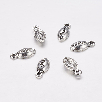 Football Sports Theme Tibetan Style Alloy Charms, Cadmium Free & Lead Free, Antique Silver, 15x7x3mm, Hole: 1.5mm