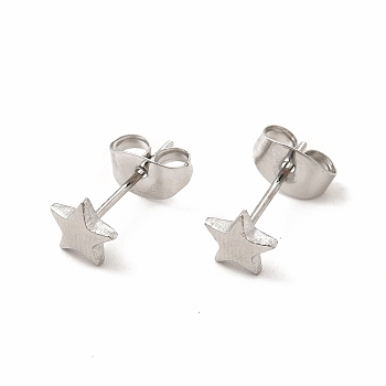 304 Stainless Steel Star Stud Earrings for Women, Stainless Steel Color, 5.5x6mm, Pin: 0.7mm