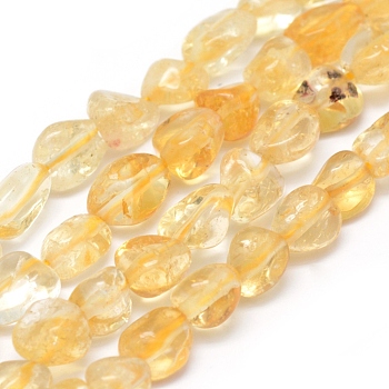 Natural Citrine Beads Strands, Tumbled Stone, Nuggets, 6~10x5~6.5x3~6mm, Hole: 1mm, about 15.55 inch(39.5cm)