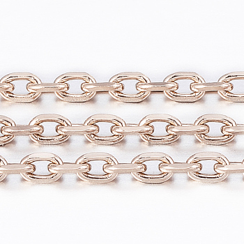 Ion Plating(IP) 304 Stainless Steel Cable Chains, Diamond Cut Chains, Soldered, Faceted, with Spool, Oval, Rose Gold, 2x1.4x0.4mm, about 65.61 Feet(20m)/roll