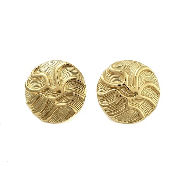 Ion Plating(IP) 304 Stainless Steel Stud Earrings for Women, Flat Round, Real 18K Gold Plated, 25mm