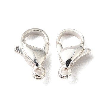 304 Stainless Steel Lobster Claw Clasps, 925 Sterling Silver Plated, 12x7.5x3.5mm, Hole: 1.4mm