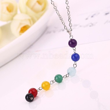 Round Dyed Agate Chakra Pendant Y Necklaces for Women(WG9C879-01)-2