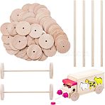 26 Sets Chinese Cherry Wood Unfinshed Wheel & Stick, DIY Wooden Craft Kit, Wheat, Stick: 15x0.5cm, Wheel: 5x0.6cm, Hole: 5.6mm, 3pcs/set(DIY-OC0004-16)