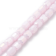 Imitation Jade Glass Beads Strands, AB Color Plated, Faceted, Barrel, Pink, 9x8mm, Hole: 1.2mm, about 70pcs/strand, 31.50''(80cm)(EGLA-K015-06)