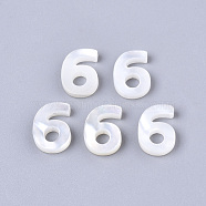 Natural White Shell Mother of Pearl Shell Charms, Number, Num.6, 10x7x2mm, Hole: 0.8mm(X-SSHEL-R048-004-06)