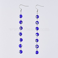 Dangle Earrings, with Handmade Evil Eye Lampwork Beads, 316 Surgical Stainless Steel Earring Hooks and Iron Pins, Blue, 110mm, Pin: 0.8mm(EJEW-JE03567)