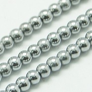 Non-magnetic Synthetic Hematite Beads Strands, Round, Platinum Plated, 3mm, Hole: 1mm, about 138pcs/strand, 15.7 inch(G-K015-3mm-02)