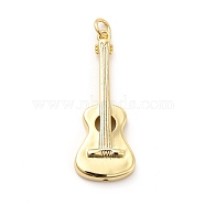 Rack Plating Brass Pendants, Long-Lasting Plated, with Jump Rings, Cadmium Free & Lead Free, Guitar Charm, Real 18K Gold Plated, 35.5x13.5x4mm, Hole: 3mm, ring: 5x0.9mm(KK-K270-19G)