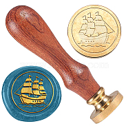 Wax Seal Stamp Set, Golden Plated Sealing Wax Stamp Solid Brass Head, with Retro Wood Handle, for Envelopes Invitations, Gift Card, Sailboat, 83x22mm, Head: 7.5mm, Stamps: 25x14.5mm(AJEW-WH0208-1055)