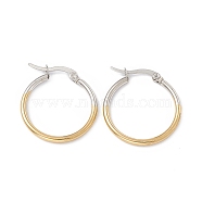 Two Tone 201 Stainless Steel Hoop Earrings with 304 Stainless Steel Pins for Women, Golden & Stainless Steel Color, 25.5x25.5x2mm, Pin: 0.7~0.8x1~1.5mm(EJEW-B016-03A)