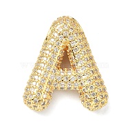 Rack Plating Brass Micro Pave Cubic Zirconia Pendants, Real 18K Gold Plated, Lead Free & Cadmium Free, Letter, Letter A, 22x19.5x6.5mm, Hole: 4x2.5mm(KK-Q790-01A-G)
