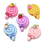 Opaque Resin Imitation Food Pendants, Lollipop Charms with Platinum Plated Iron Loops, Mixed Color, 37x24x11mm, Hole: 2mm(CRES-M030-01)