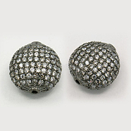 Brass Cubic Zirconia Beads, Oval, Gunmetal, 16x15x9mm, Hole: 2mm(ZIRC-F001-50B)