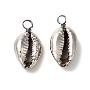 Electroplated Shell Beads Pendants, with Eco-Friendly Copper Wire, Gunmetal, 23~26x11~13x6~7.5mm, Hole: 3.5mm(PALLOY-JF01002-01)