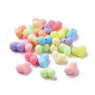 Rubberized Style Acrylic Beads, Heart, Mixed Color, 11x15x8.5mm, Hole: 1.6mm, 574pcs/500g(SACR-P018-08M)