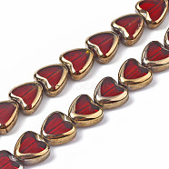 Electroplate Glass Beads Strands, Edge Plated, Heart, Red, 8x8x4mm, Hole: 1mm, about 35pcs/strand, 10.24 inch (26cm).(EGLA-S188-09EA)