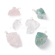 3Pcs 3 Styles Rough Raw Natural Rose Quartz & Quartz Crystal & Green Aventurine Big Pendants, with Eco-Friendly Silver Tone Copper Wire Wrapped, Nuggets , 38~56x16~37.5x13~26mm, Hole: 4~4.5mm, 1pc/style(PALLOY-JF01391)