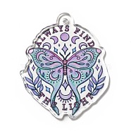 Halloween Printed Acrylic Pendants, Word Always Find The Light, Butterfly Pattern, 43x35x2.3mm, Hole: 2.3mm(MACR-G059-04I)