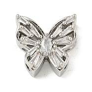 Brass Micro Pave Clear Cubic Zirconia Beads, Butterfly, Platinum, 16x17x6.5mm, Hole: 1.8mm(KK-Z057-08P)