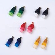 Polyester Tassel Pendants, with Findings, Golden, Mixed Color, 43~50x14~24mm, Hole: 5mm(FIND-P026-A)