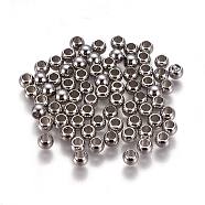304 Stainless Steel Spacer Beads, Round, Stainless Steel Color, 4x3mm, Hole: 2mm(STAS-L222-42B-P)