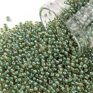 TOHO Round Seed Beads, Japanese Seed Beads, (380) Inside Color Topaz/Mint Julep Lined, 11/0, 2.2mm, Hole: 0.8mm, about 1110pcs/bottle, 10g/bottle(SEED-JPTR11-0380)