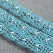 Mesh Tubing, Plastic Net Thread Cord, with Silver Vein, Light Sky Blue, 10mm, 30 yards/Bundle(PNT-Q001-10mm-02)