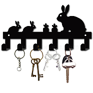 Iron Wall Mounted Hook Hangers, Decorative Organizer Rack with 6 Hooks, for Bag Clothes Key Scarf Hanging Holder, Rabbit, Gunmetal, 14x27cm(AJEW-WH0156-081)