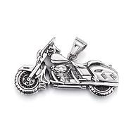 304 Stainless Steel Big Pendants, Motorbike/Motorcycle, Antique Silver, 32x54x5mm, Hole: 9.5x7mm(STAS-H365-10)