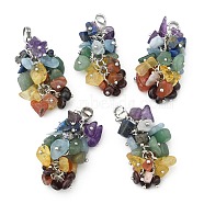 Natural Chip Gemstone Pendant Decorations, with Brass Lobster Claw Clasps, Platinum, Mixed Color, 50x15mm(HJEW-JM00213)