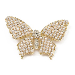 Alloy Rhinestone Brooch for Clothes Backpack, with Imitation Pearl, Butterfly, Golden, 47x69x12mm(JEWB-Q030-54G)